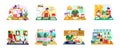 People cooking food vector illustration set, cartoon flat man woman hungry characters cook healthy meal in home kitchen Royalty Free Stock Photo