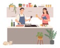 People cooking at home, happy couple at kitchen Royalty Free Stock Photo