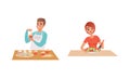 People Cooking in the Kitchen Set, Man and Woman Cooking Cupcakes and Salad Cartoon Vector Illustration