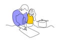 People cooking one line drawing. Continuous simplicity design of food preparation