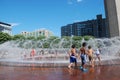 People cool off from the heat in Boston