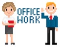 People Cooperation, Man and Woman, Pixel Vector Royalty Free Stock Photo