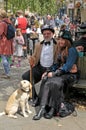 People in costume sat on bench at the annual hebden bridge steampunk weekend