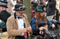 People in costume sat on bench at the annual hebden bridge steampunk weekend