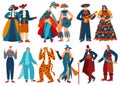 People in costumes, isolated cartoon characters, carnival party vector illustration
