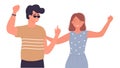 People couple dance to music at home party, friends have fun in isolated Royalty Free Stock Photo