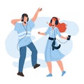 People Couple Listening Music And Dancing Vector