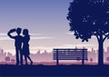 Silhouette of activities of people in park couple selfie on their dating