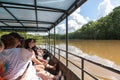 People on a Covered Boat looking at the Old Pearl River during a Swamp Tour at Honey Island Swamp in Louisiana
