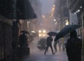 Heavy storm in Gracia neighborhood in barcelona