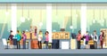 People in coworking office. Creative coworkers in casual wear in open space interior. Vector illustration
