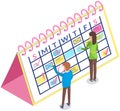 People create work schedule, calendar. Colleagues discuss time management, scheduling, task planning Royalty Free Stock Photo