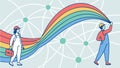 People creating a rainbow over a network, symbolizing hope and unity, vector design Generative AI Royalty Free Stock Photo