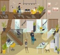 People in creative coworking area, modern workplace vector illustration