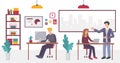 People in creative coworking Office center in university campus interior vector illustration.