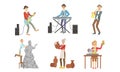 People of Creative Professions Set, Musicians with Musical Instruments, Sculptor, Ceramist, Seamstress Vector