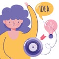 People creativity technology, girl idea target innovation cartoon