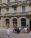 People at the Credit Suisse building on Paradeplatz square in Zurich, Switzerland