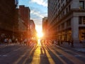 People cross busy intersection on 23rd Street in Manhattan New York City