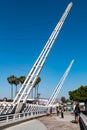 People Cross Decorative White Bridge in Ensenada, Mexico