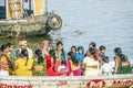 People cross the river Ganges on a ferry Royalty Free Stock Photo