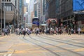 People crossed the Des Voeux Road Central at busy hour 18 May 2021 Royalty Free Stock Photo