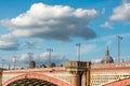 People crossing Blackfriars bridge,on a hot day, with St.Pauls Cathedral beyond Royalty Free Stock Photo