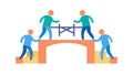 People Crossing Bridge Connection Community, vector design Generative AI Royalty Free Stock Photo