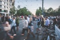 People crossing street , blur / city traffic Royalty Free Stock Photo