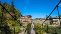 People crossing the suspension bridge of Rupit Royalty Free Stock Photo