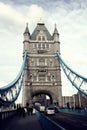 People crossing the Tower Bridge in London.