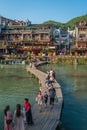 Wooden bridge path over Tuo Jiang river in Feng Huang Royalty Free Stock Photo