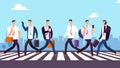 People on crosswalk. Businessmen walking city street. Business vector concept