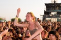 People from the crowd (fans) applauding a concert by Bombay Bicycle Club (band) at Bikini Club