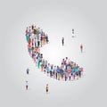 People crowd gathering in phone tube telephone receiver icon shape social media communication concept different Royalty Free Stock Photo