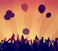 People Crowd Party Celebration Drinks Arms Raised Concept Royalty Free Stock Photo