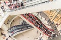 People Crowd Rush In Shopping Luxury Mall Interior Stairs