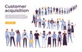 People crowd stand in queue. Business people standing and waiting in long line flat vector illustration