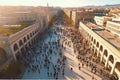 People crowd walking on around city square view from the top Royalty Free Stock Photo