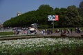 People crowds in Gorky park in Moscow celebrate Victory Day.