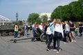 People crowds in Gorky park in Moscow celebrate Victory Day.