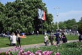 People crowds in Gorky park in Moscow celebrate Victory Day.