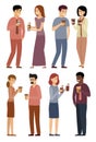 People with cups of coffee. Street drinks. Men and women