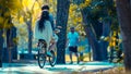 People cycling bicycle in park for exercise