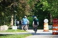 People cycling, Jogging and walking on the bikeway in the afternoon , Lexington, MA. USA. May 21, 2023