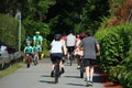 People cycling, Jogging and walking on the bikeway in the afternoon , Lexington, MA. USA. May 21, 2023