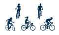 People cycling silhouettes, vector illustration.