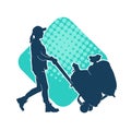Silhouette of a female worker pushing lori wheels transporting sacks Royalty Free Stock Photo