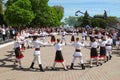 People dance and have fun in national authentic costumes. Parade of the City Day on May 22, 2021 Beltsy Moldova