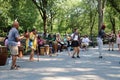 People dance to live music in Central Park